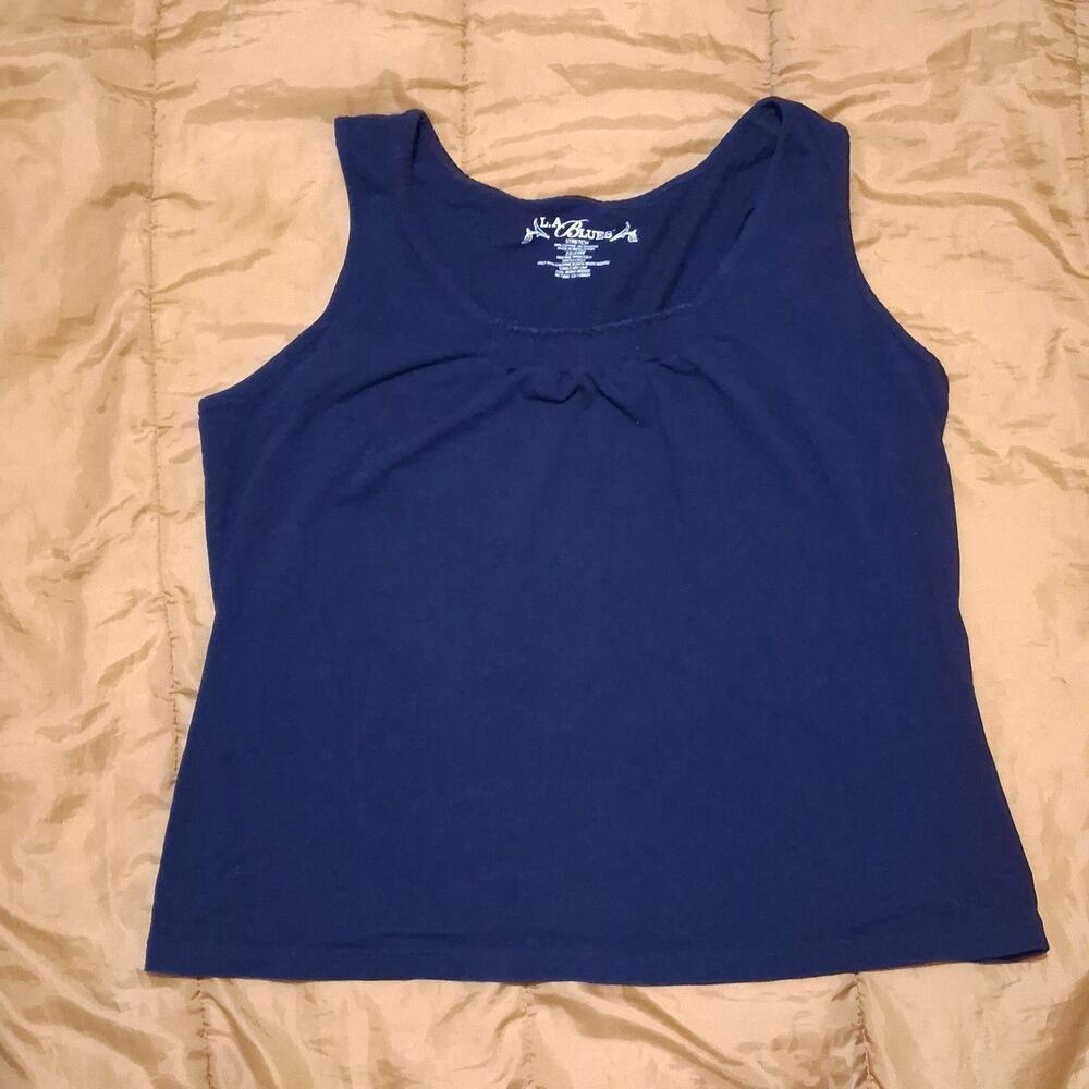 LA BLUES STRETCH TANK TOP WOMENS SIZE 22 24W BLUE SLEEVELESS SCOOP NECK CASUAL